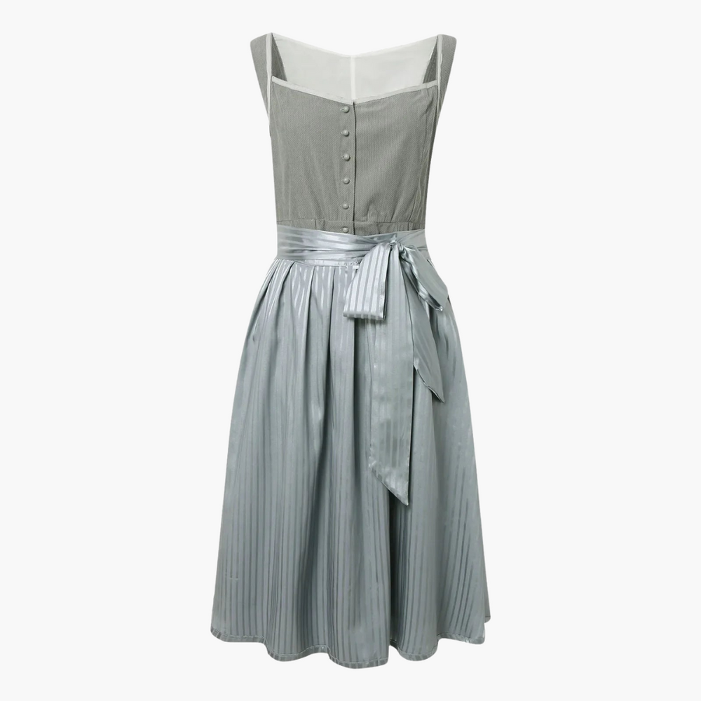 Elegant Midi Dress for Women - Buttoned Bodice & Bow Waist