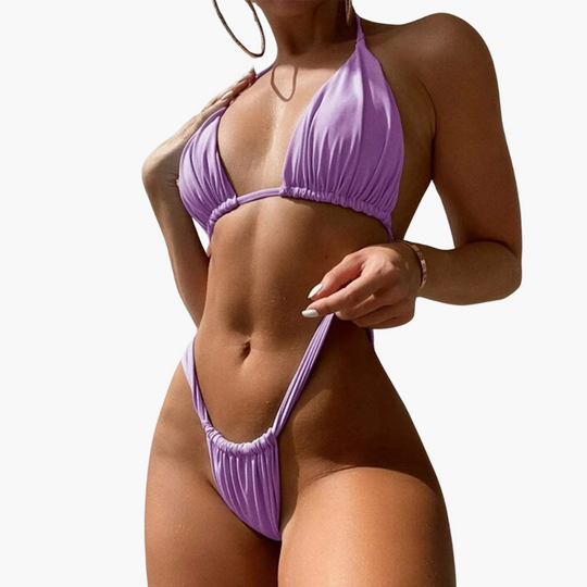 Micro String Bikini - Women’s Triangle Ruched Summer Set