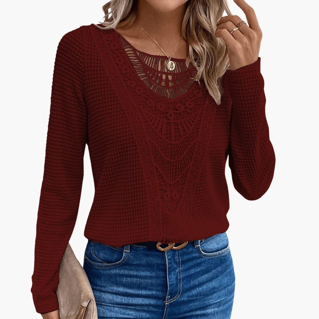 Lace Crochet Long Sleeve Top for Women - Elegant & Chic