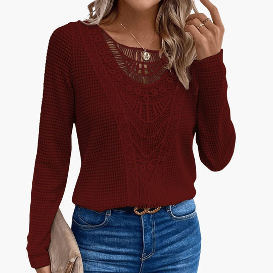 Lace Crochet Long Sleeve Top for Women - Elegant & Chic