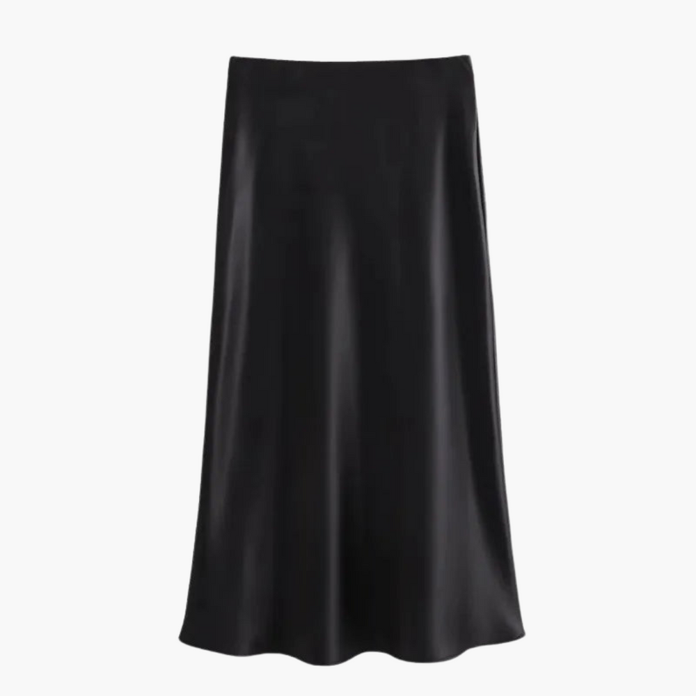 Elegant Satin High-Waist Midi Skirt – Women's Flattering Fit