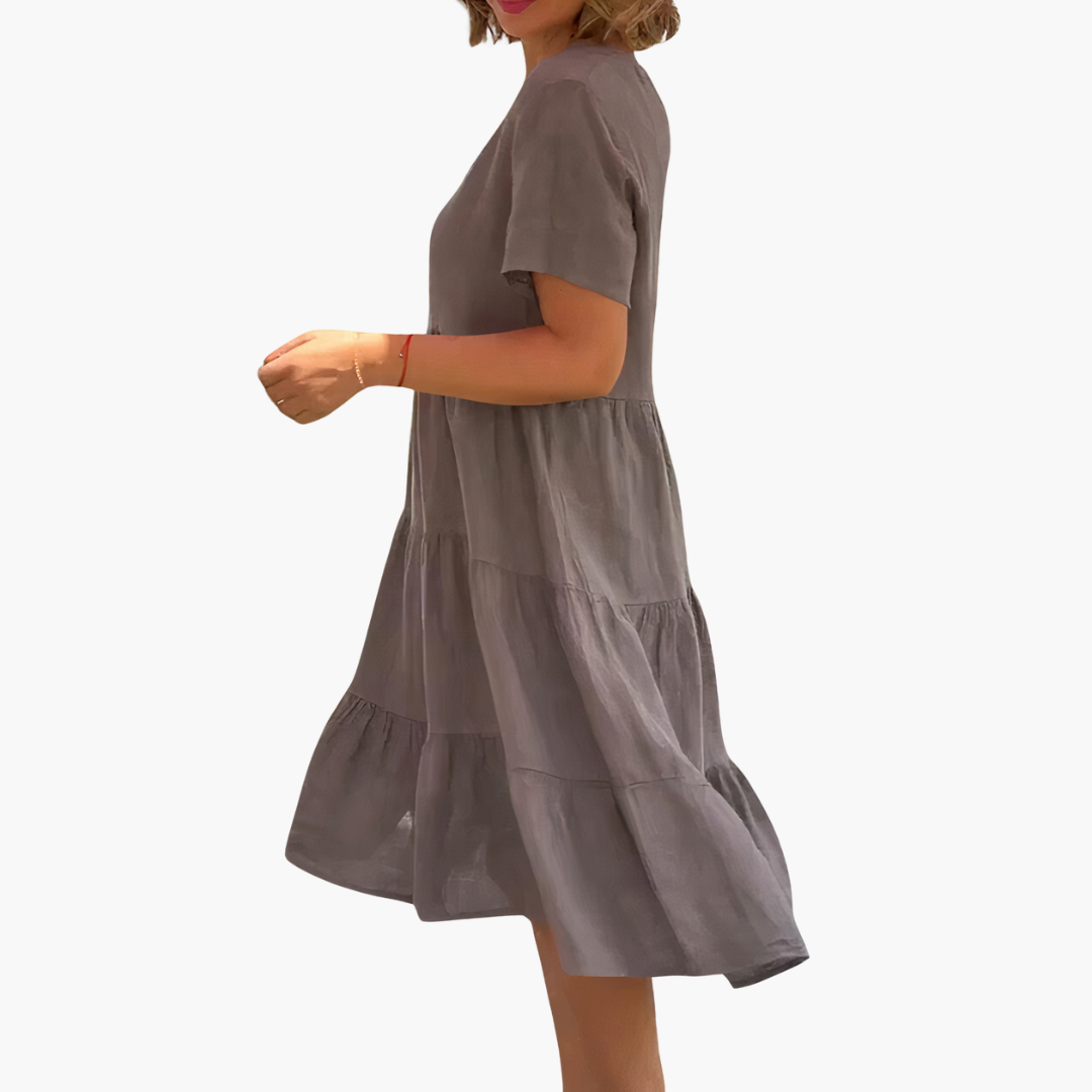Relaxed Fit V-neck Dress for Women - Casual & Flowing Style