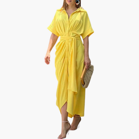 Floral Midi Shirt Dress for Women - Button-Front & Belted