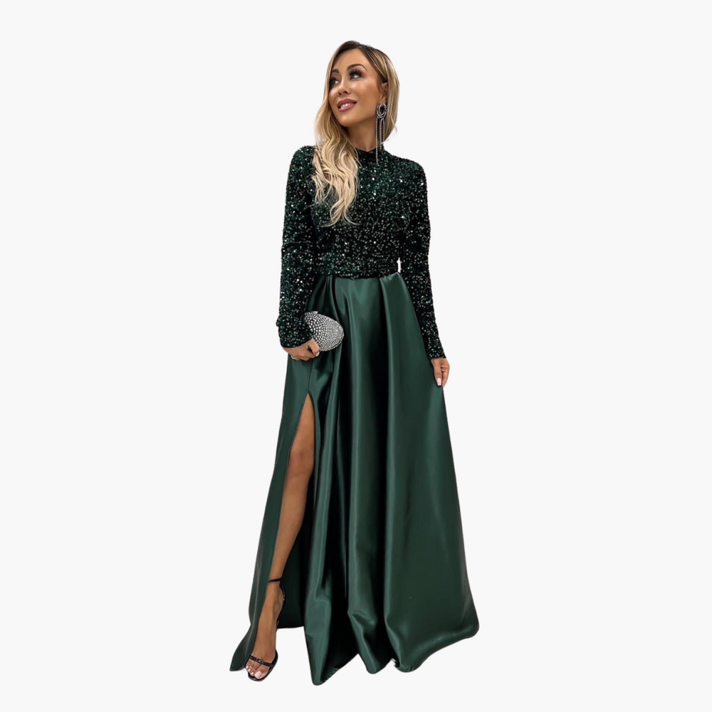 Elegant Dress for Women – Sequin Top & Shiny Skirt Design