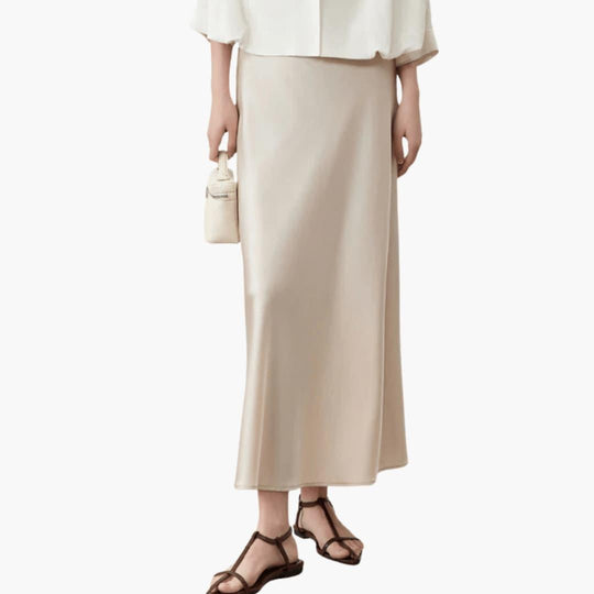 High-Waisted Satin Midi Skirt - Elegant & Versatile for Women