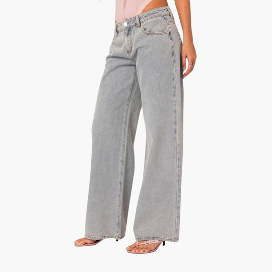 Wide-Leg Light Wash Jeans for Women - Trendy & Comfortable
