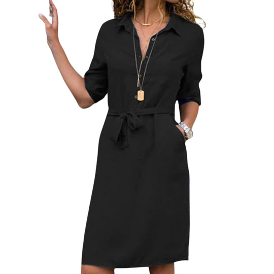 Classic Belted Shirt Dress - Midi Fit for Women’s Everyday Style