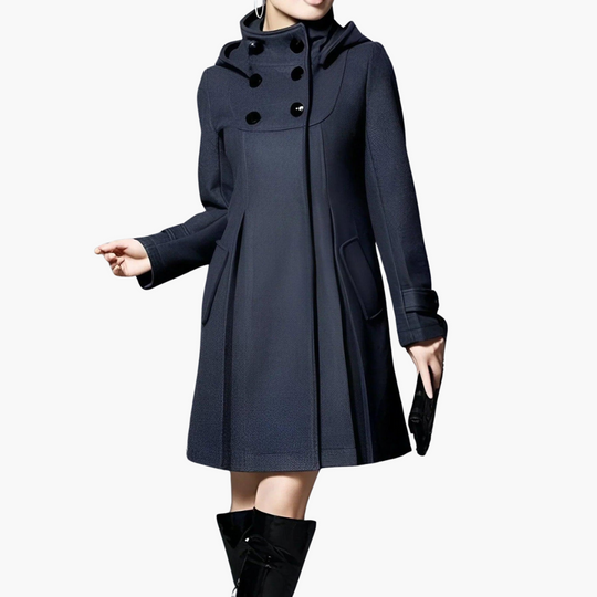 Fit & Flare Winter Coat – Women's Hooded Buttoned Elegance