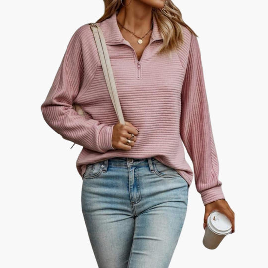 Ribbed Knit Quarter-Zip Pullover – Women's Casual Jumper