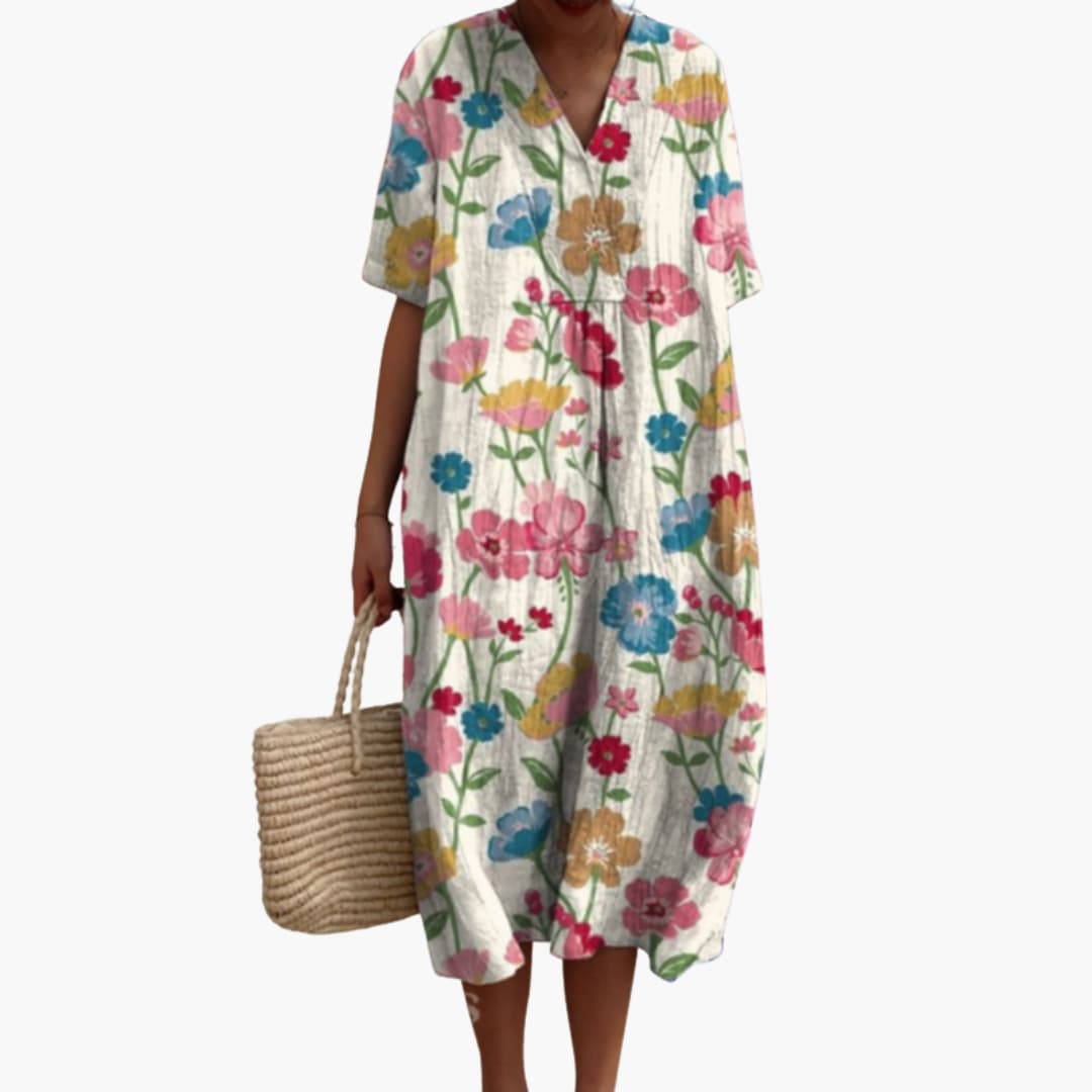 Floral Summer Midi Dress - Lightweight Cotton for Women
