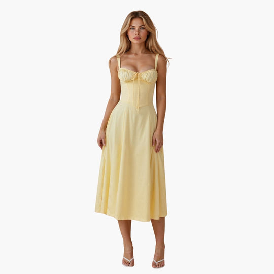Waist Tie Midi Dress for Women - Elegant and Flattering Fit