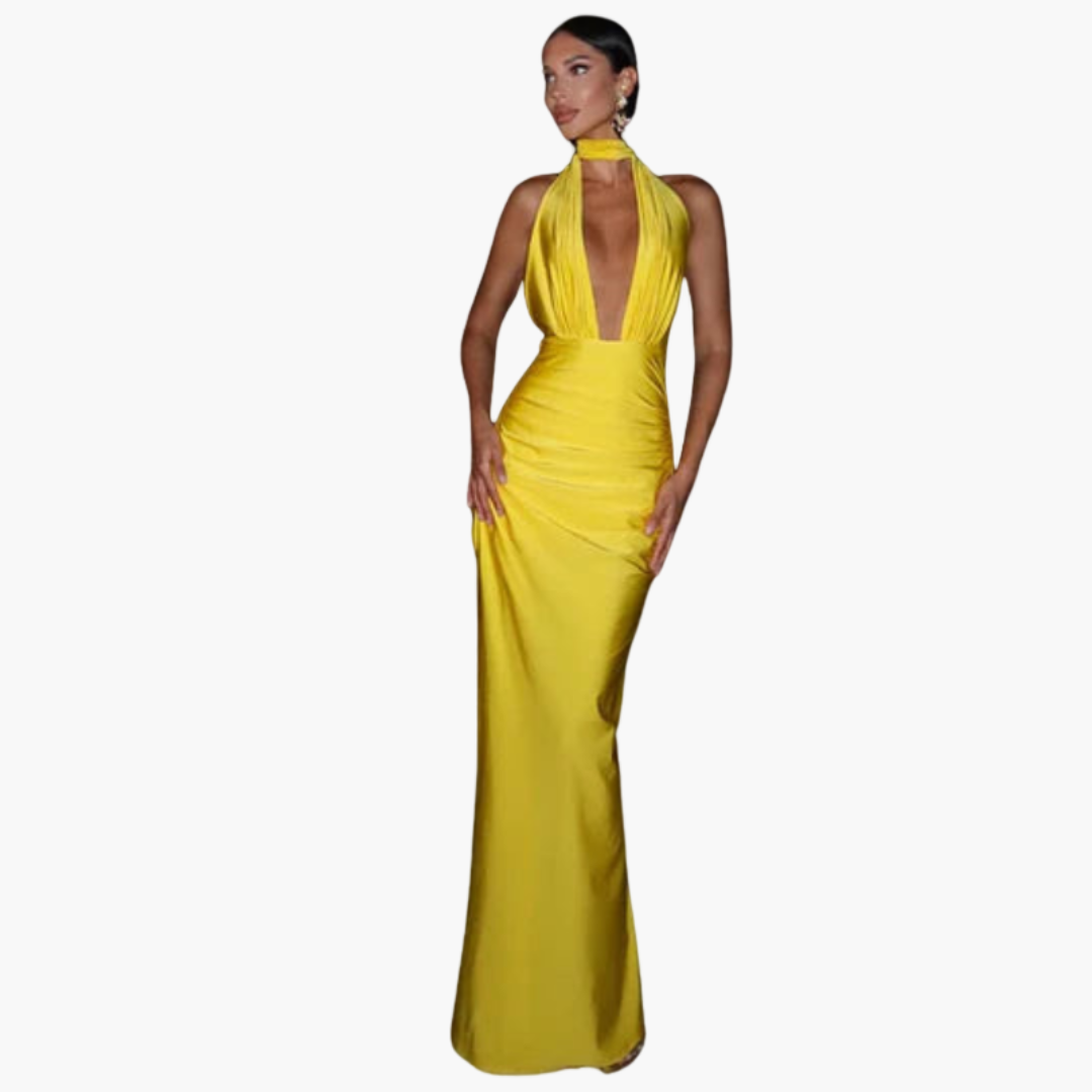 Halter Neck Evening Dress for Women - Elegant Maxi Style