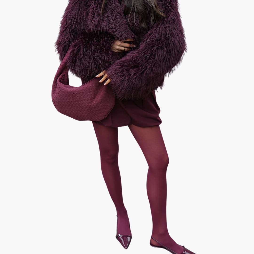 Cropped Fur Jacket - Women's Fluffy Winter Coat with Lapel