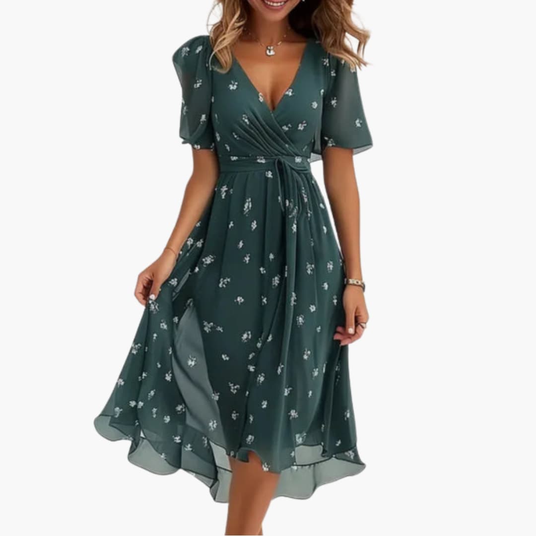 Elegant V-Neck Midi Dress – Women's Floral Summer Style