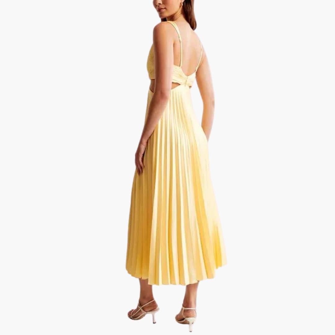 Pleated Neckline Dress for Women - Elegant Midi Style