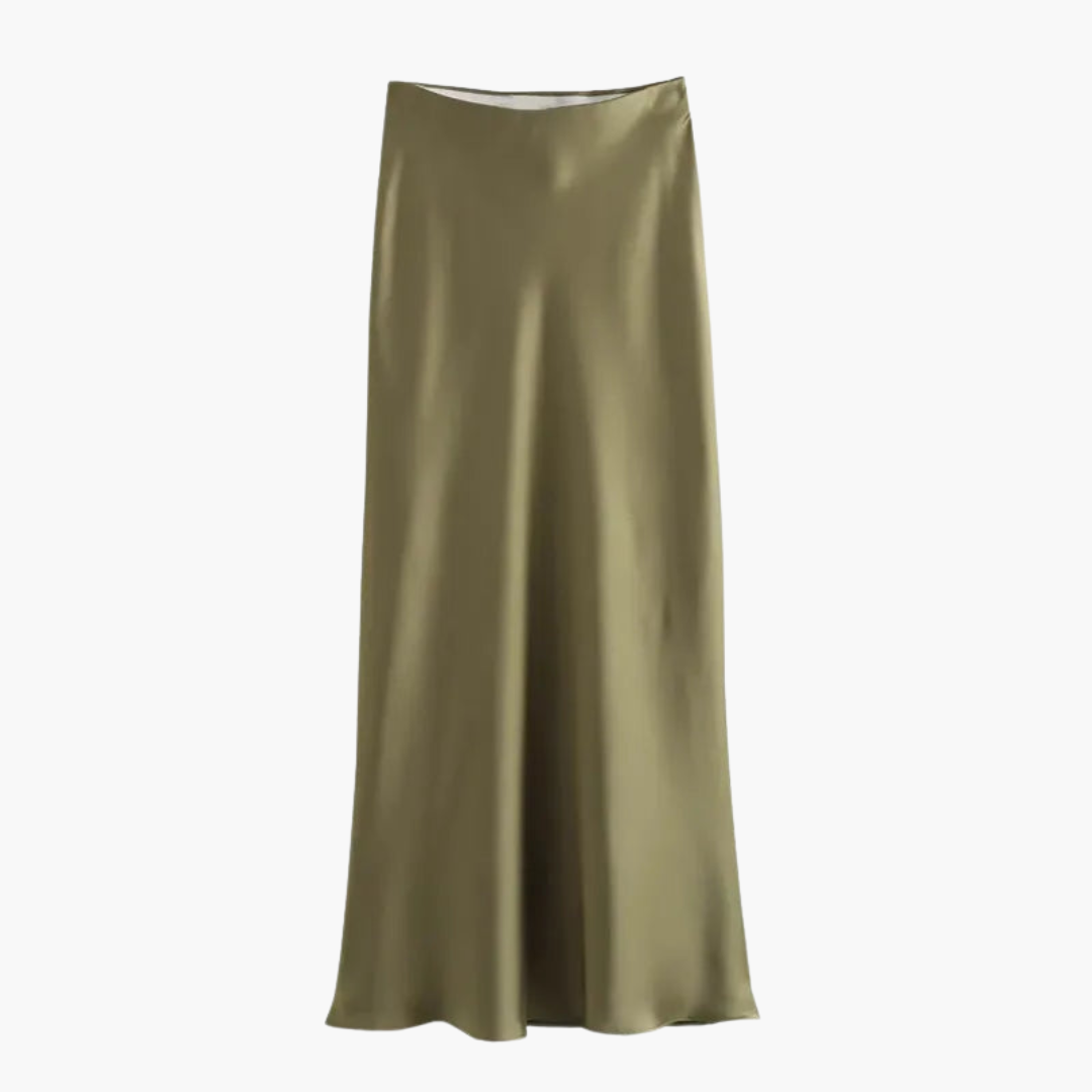 Elegant Satin High-Waist Midi Skirt – Women's Flattering Fit