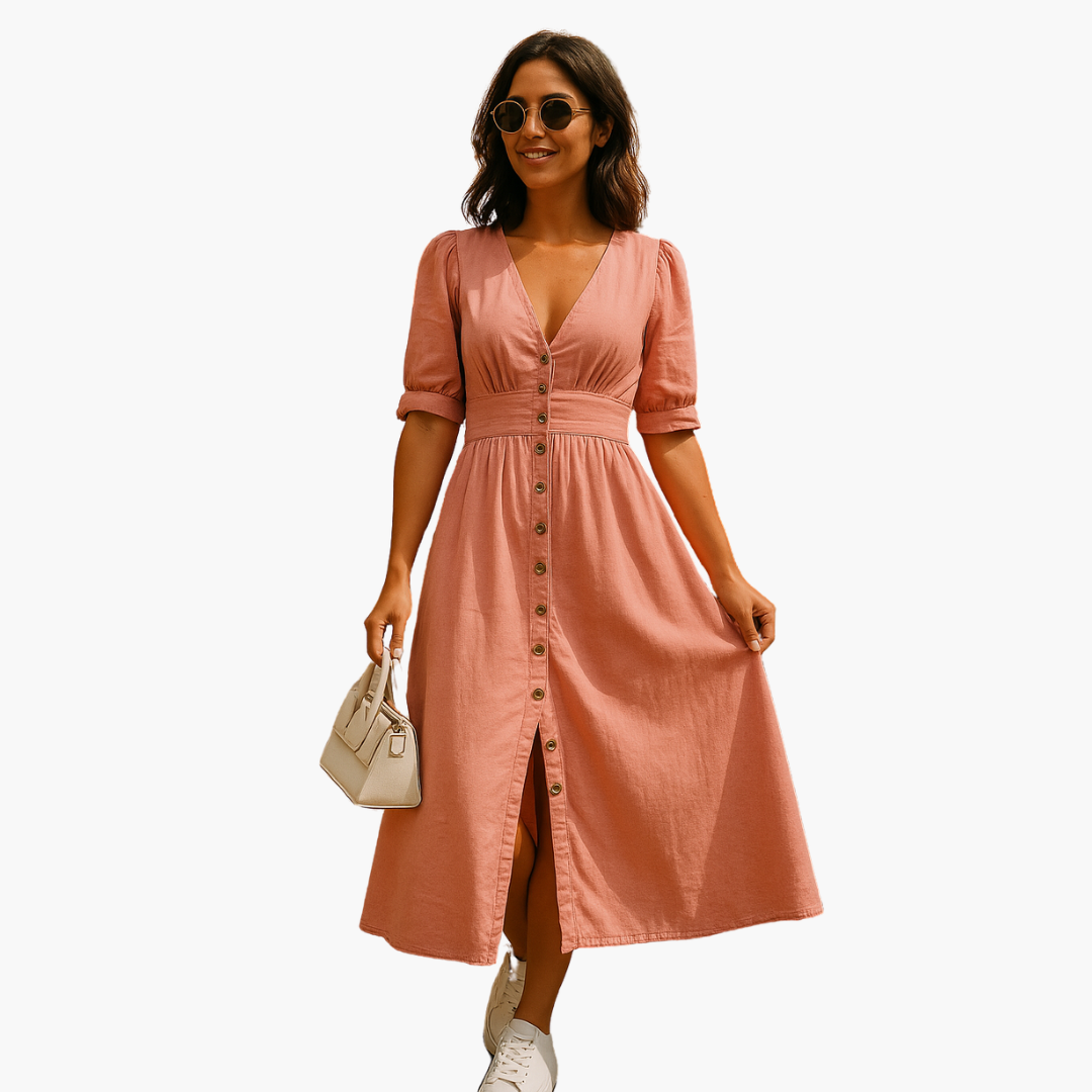 Button-Front Midi Dress for Women - with Casual Summer Style