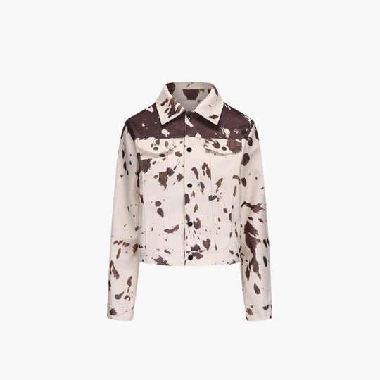 Cow Print Denim Jacket – Women's Western Button-Up Coat