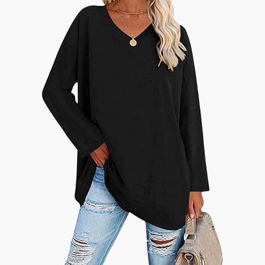 Elegant Loose Long Sleeve Blouse - V-Neck Top for Women