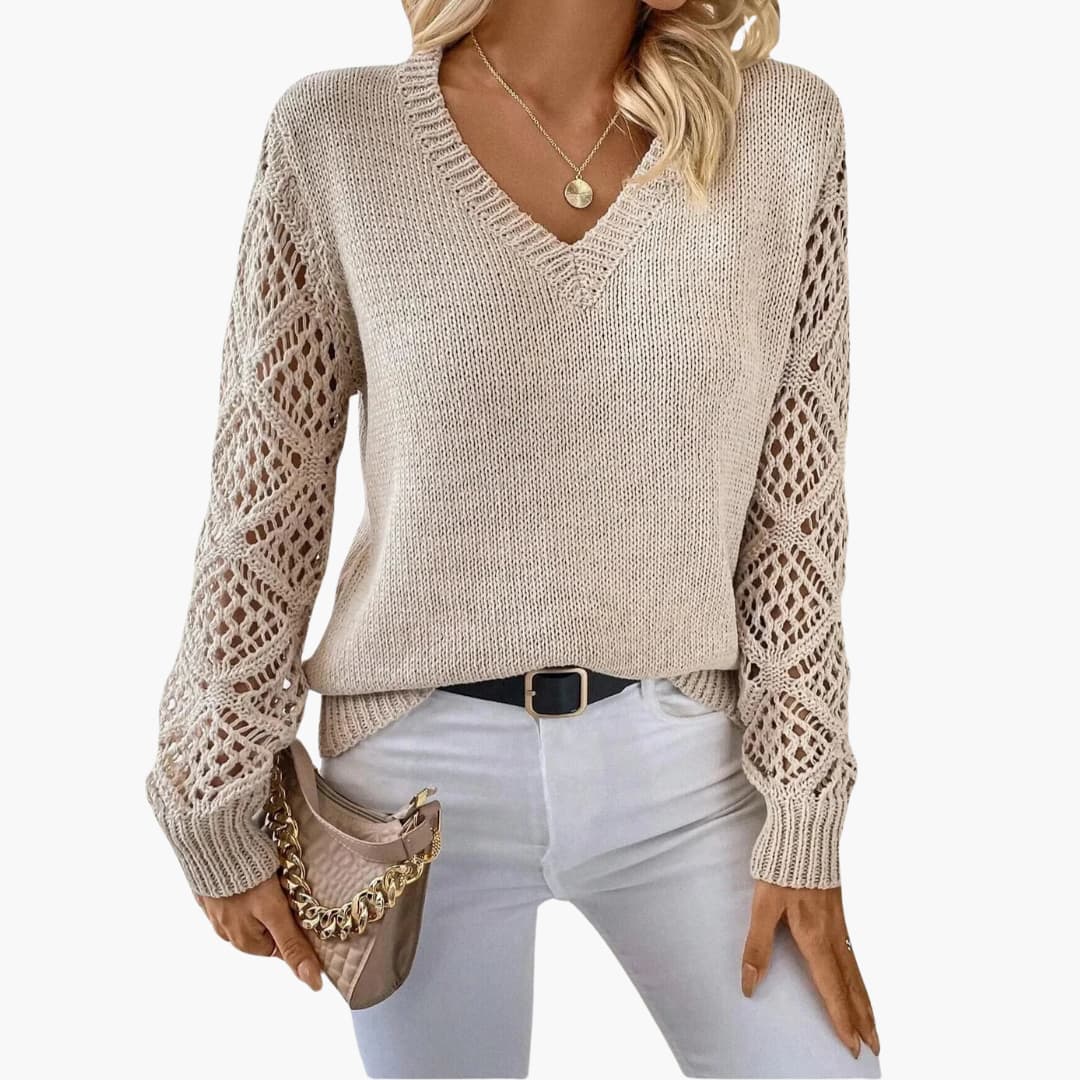 Jade | Stylish V-Neck Sweater With Handmade Details