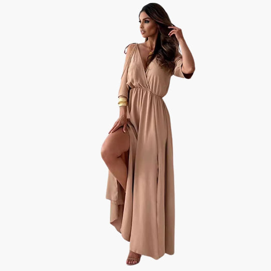 V-Neck Maxi Dress for Women with Side Slit - Elegant Look
