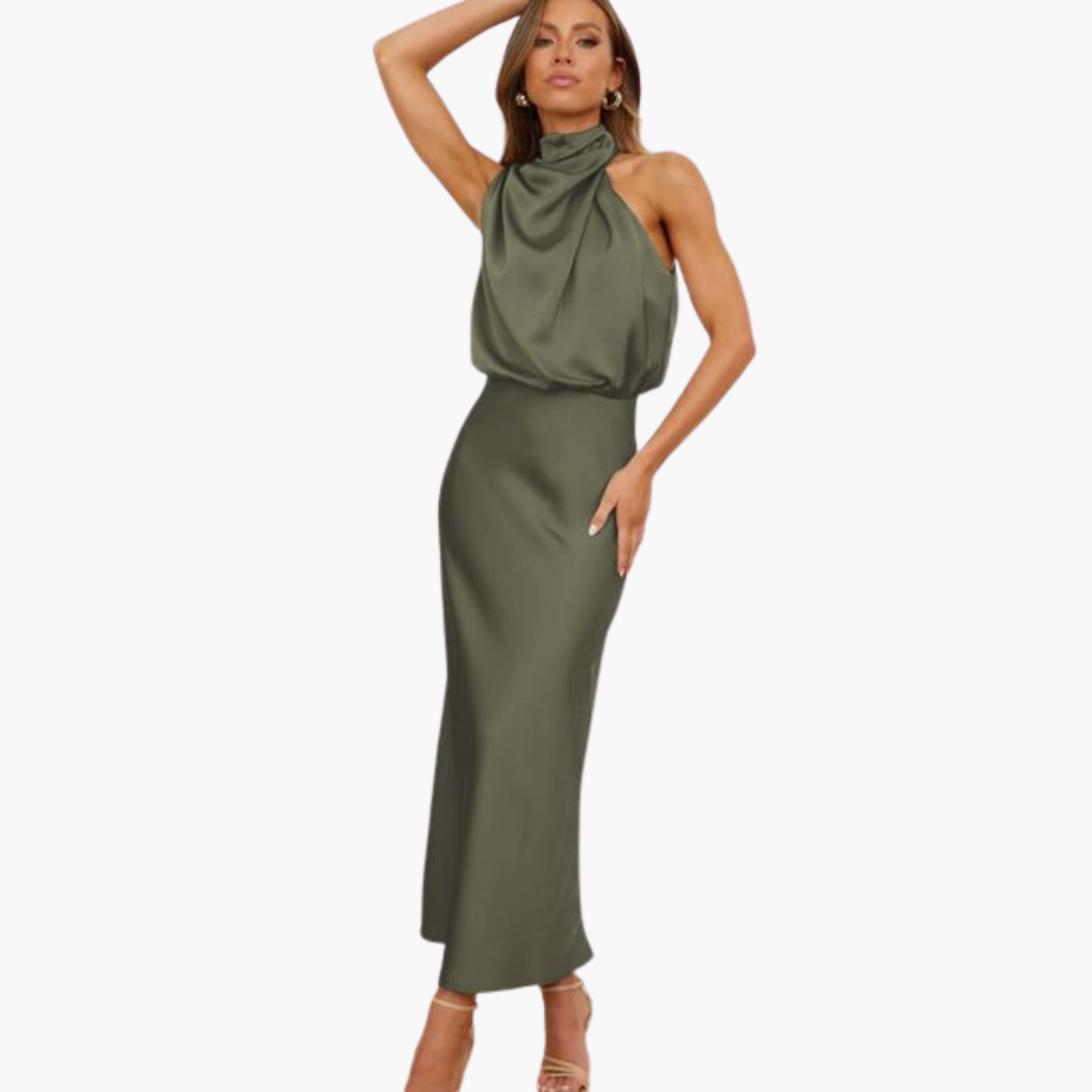 Chic Halter Neck Dress for Women - Elegant Evening Look