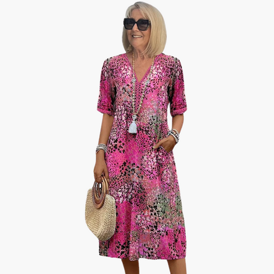 Floral Midi Dress for Women - V-neck, Comfortable & Stylish