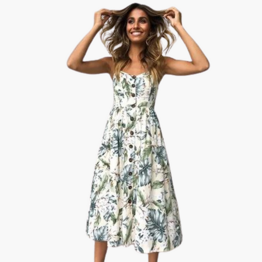 Printed Beach Midi Dress - Women's Sexy Summer Holiday Wear