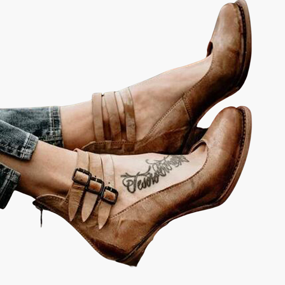 Stylish Women’s Ankle Boots - Chunky Heels with Buckles