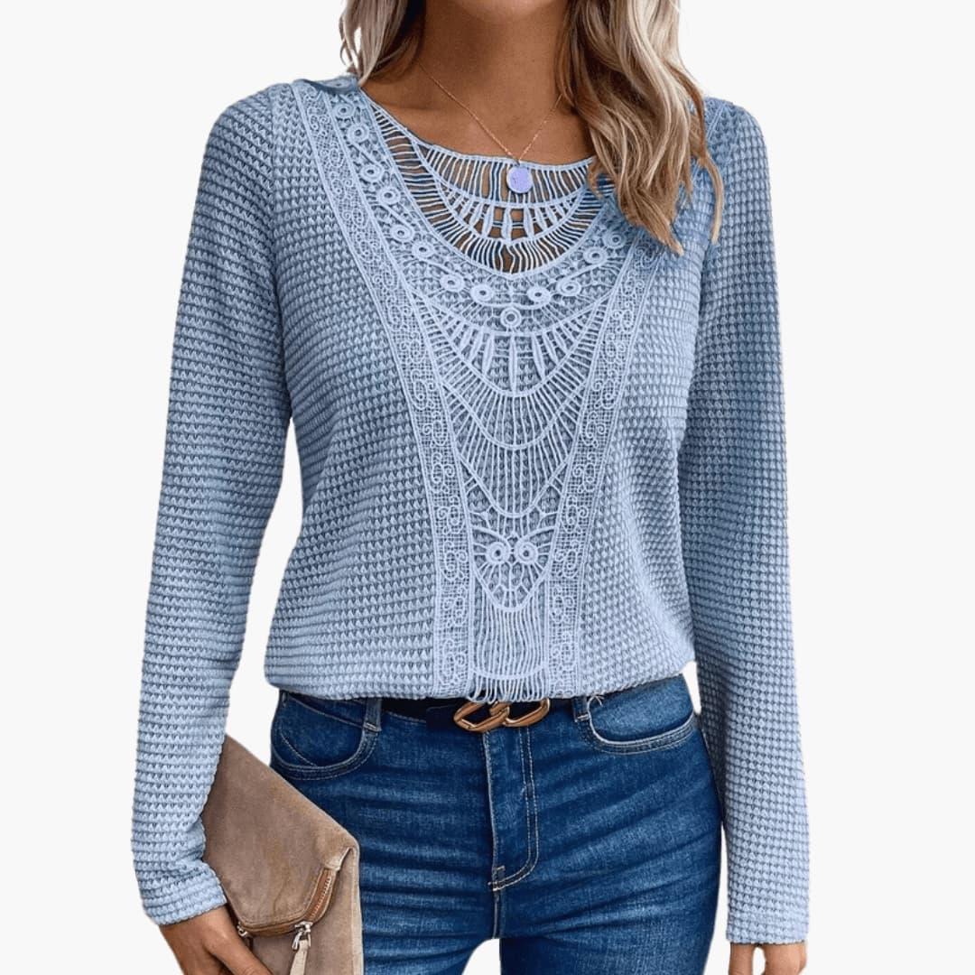 Lace Crochet Long Sleeve Top for Women - Elegant & Chic