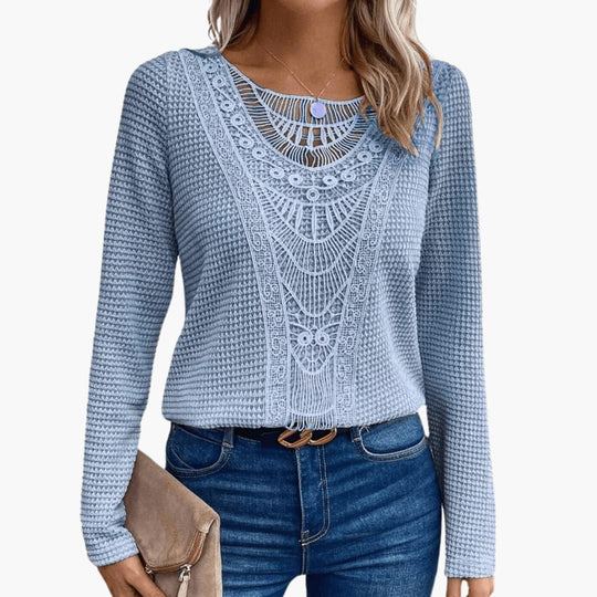 Lace Crochet Long Sleeve Top for Women - Elegant & Chic