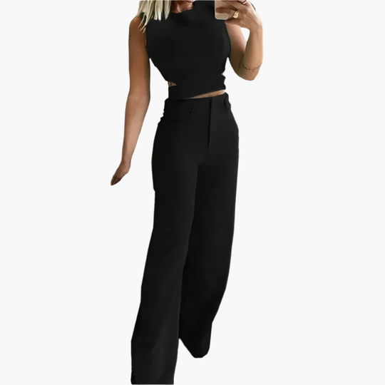 High Waist Two Piece Set for Women - Stylish Crop Top & Pants