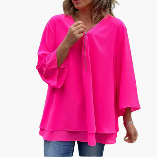 Half-Zip V-Neck Top for Women - Long Sleeve & Casual Chic