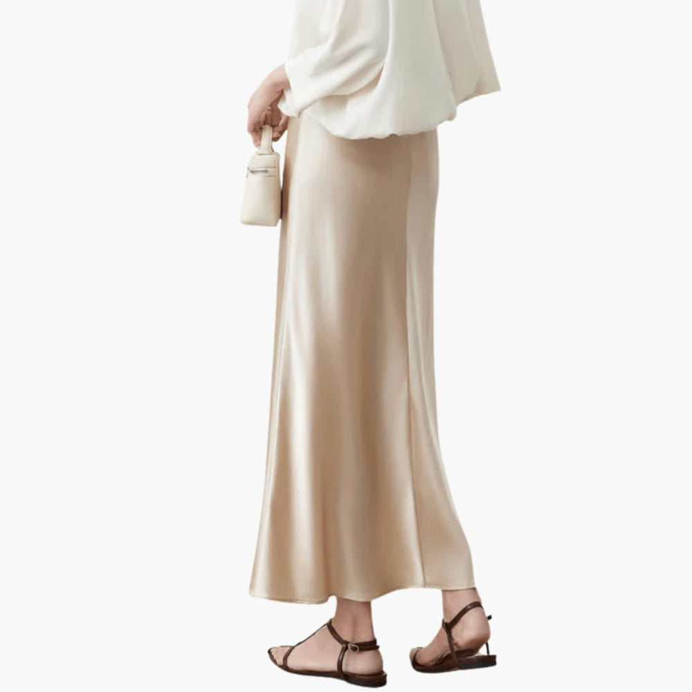 High-Waisted Satin Midi Skirt - Elegant & Versatile for Women