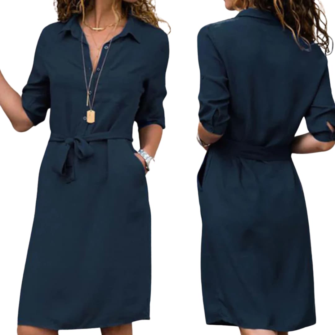Classic Belted Shirt Dress - Midi Fit for Women’s Everyday Style
