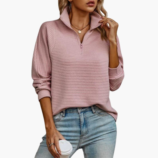 Ribbed Knit Quarter-Zip Pullover – Women's Casual Jumper