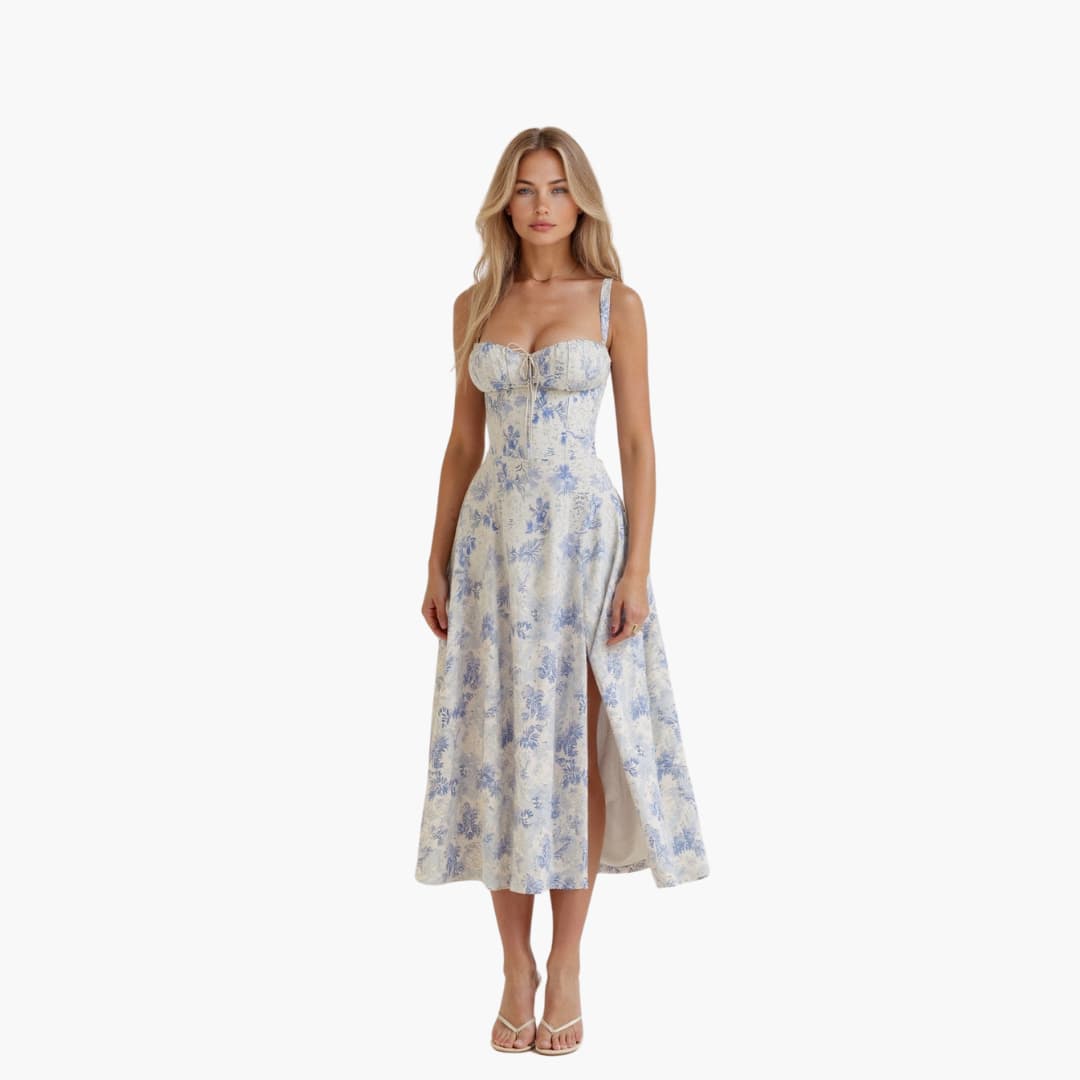 Waist Tie Midi Dress for Women - Elegant and Flattering Fit