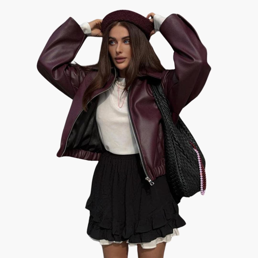 Textured Bomber Jacket for Women - Zip Up with Chic Collar