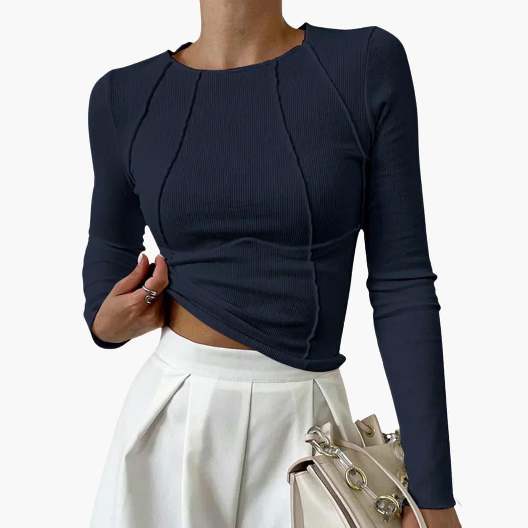 Long Sleeve Fitted Top - Slim Fit Crew Neck for Women
