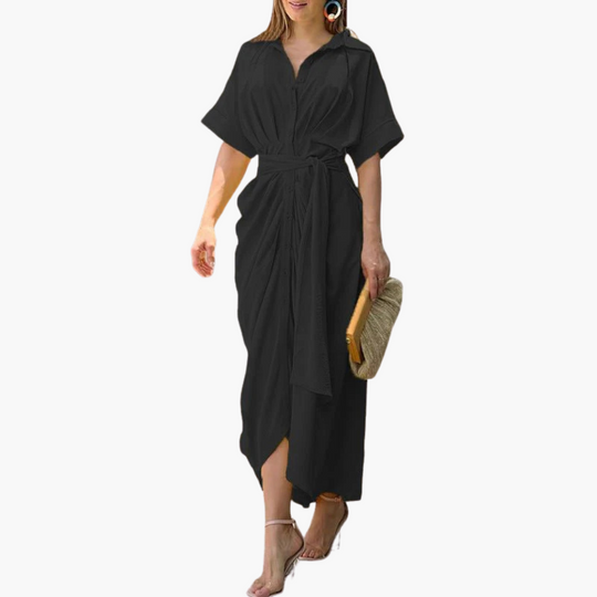 Floral Midi Shirt Dress for Women - Button-Front & Belted