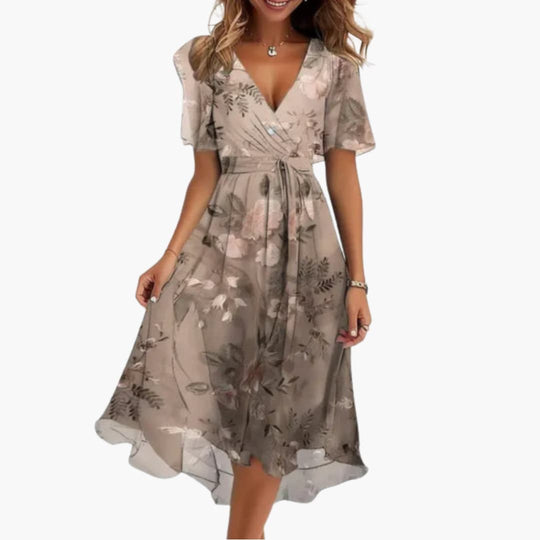 Elegant V-Neck Midi Dress – Women's Floral Summer Style