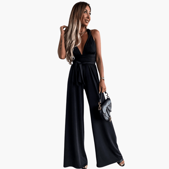 V-Neck Jumpsuit – Women's Elegant Wide-Leg One-Piece