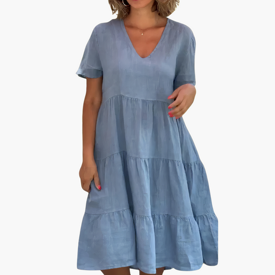 Relaxed Fit V-neck Dress for Women - Casual & Flowing Style