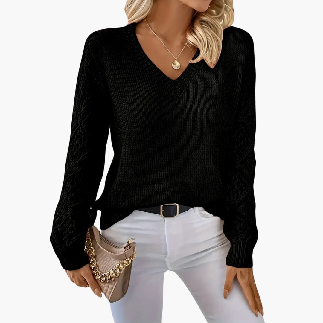 Jade | Stylish V-Neck Sweater With Handmade Details