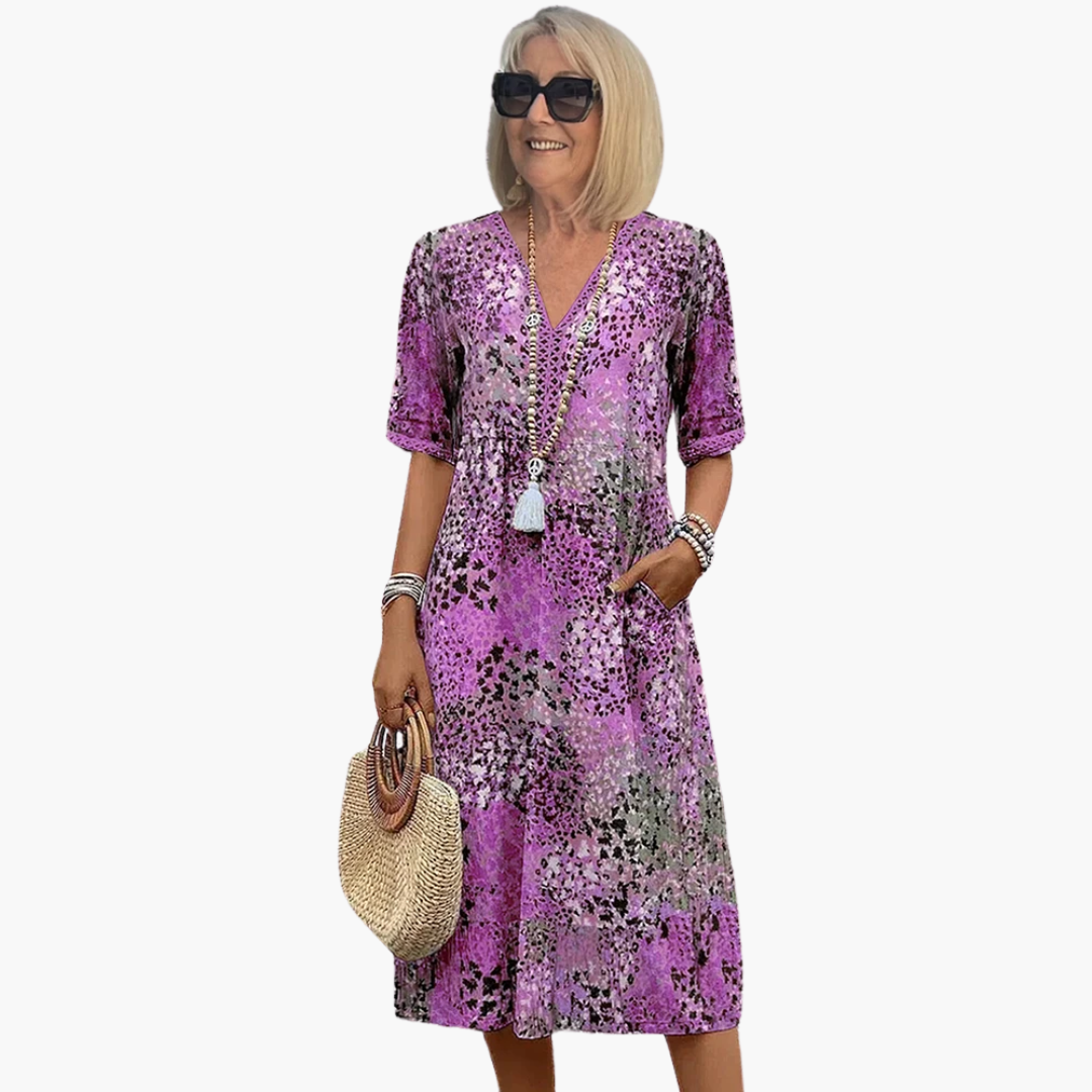 Floral Midi Dress for Women - V-neck, Comfortable & Stylish