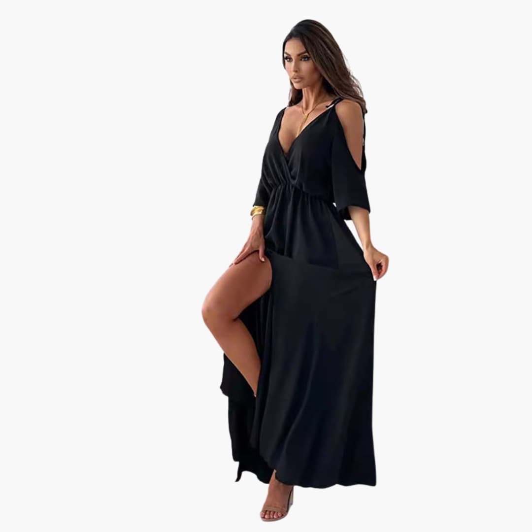 V-Neck Maxi Dress for Women with Side Slit - Elegant Look
