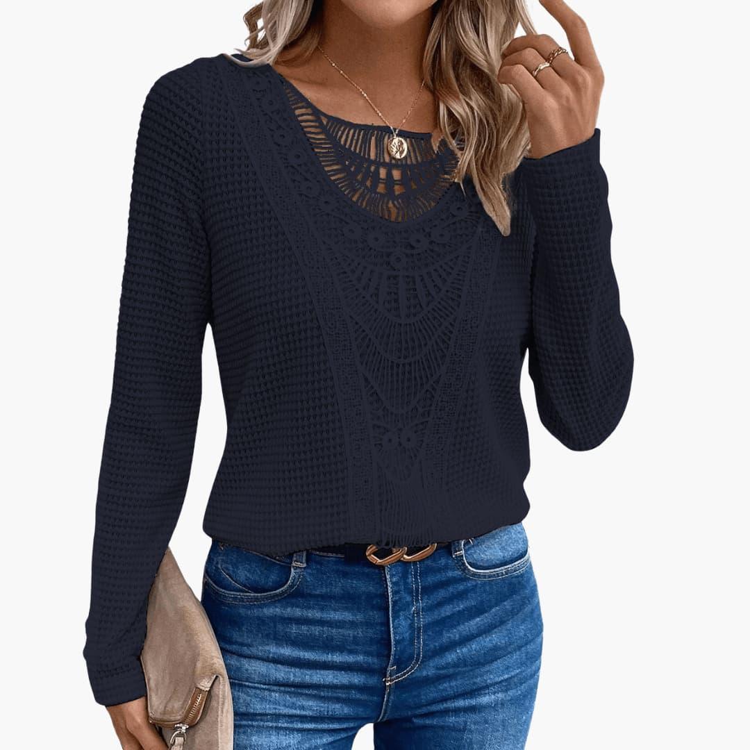 Lace Crochet Long Sleeve Top for Women - Elegant & Chic
