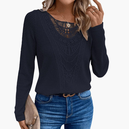 Lace Crochet Long Sleeve Top for Women - Elegant & Chic