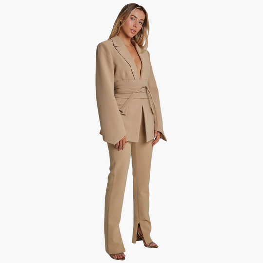 Blazer with Belt for Women - Stylish Tailored Design - IsabellaMae