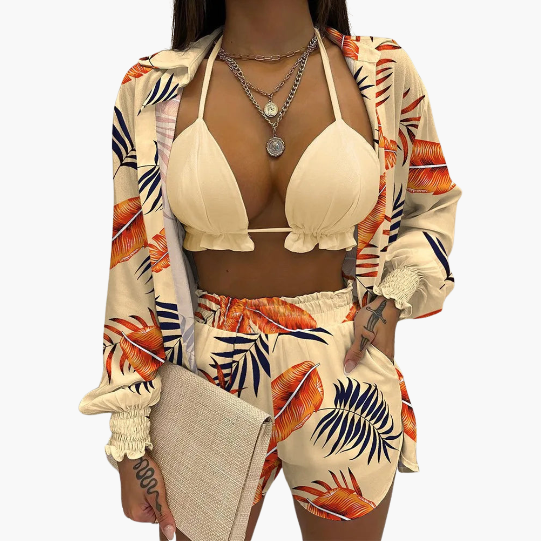 Three-Piece Beach Set - Women's Pastel Summer Co-Ord Outfit